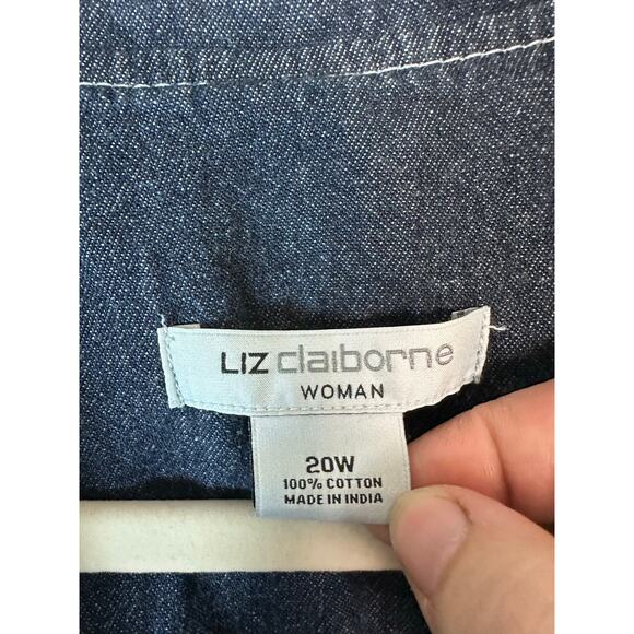 Liz Claiborne women’s denim dress button front ruffles collar pockets plus size - Picture 8 of 11